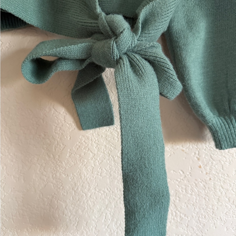 Dusty Teal Wrap Sweater - Picture 8 of 17